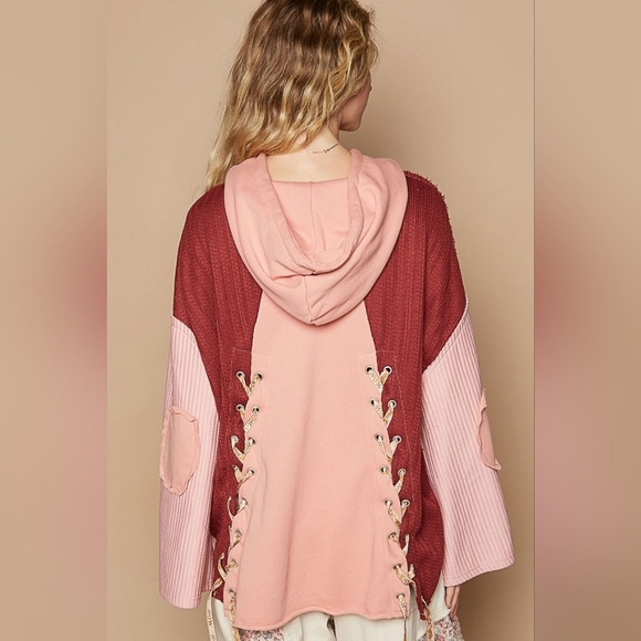 POL Patchwork Floral Sweatshirt, Flare Sleeves, Pink And Purple, New - Picture 3 of 11